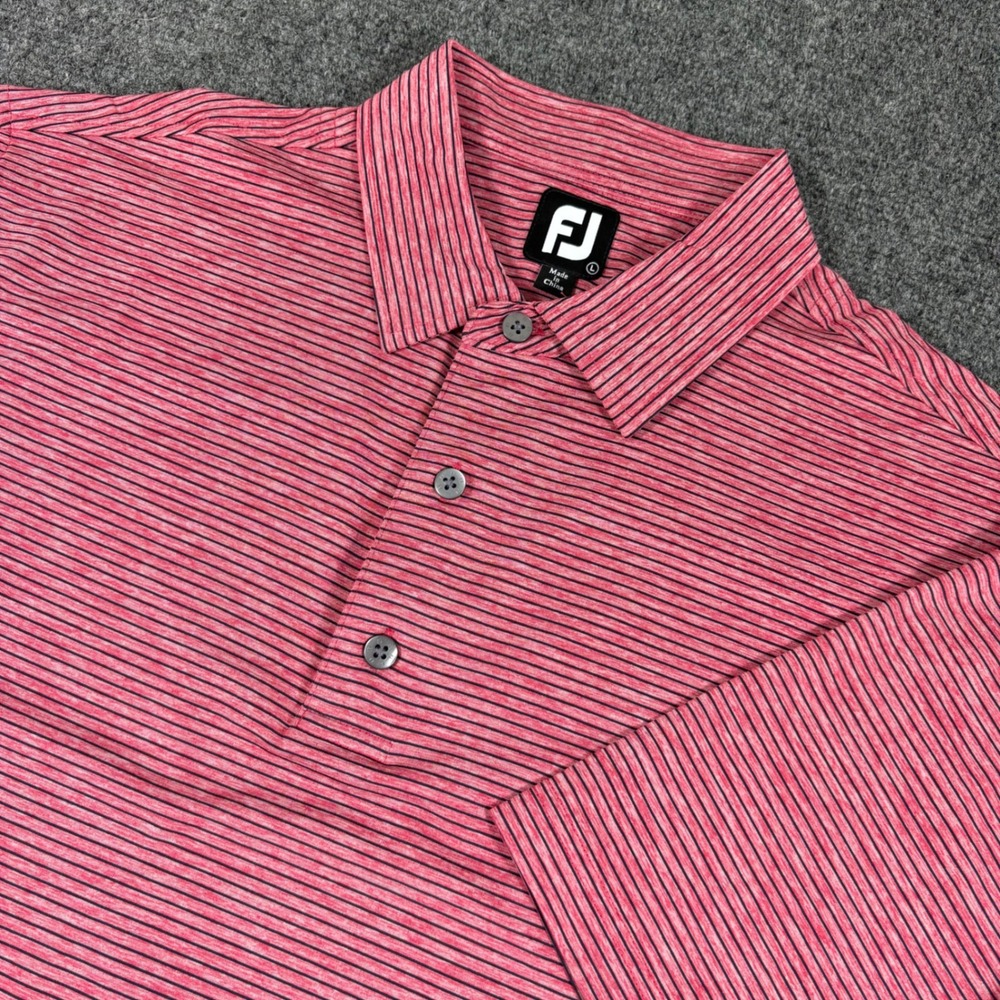 FootJoy FJ Mens Large Red Black Striped Golf Polo Shirt ProDry Athletic Golfcore